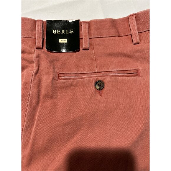 Berle 24357 Flag Red Brick 36 34 Flat Front Chino Preppy Pants Washed Cotton New - Picture 2 of 11